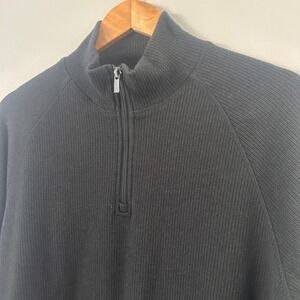 Bugatchi Sweater Mens M Charcoal Gray Ribbed Knit 1/4 Zip Mock Neck Pullover